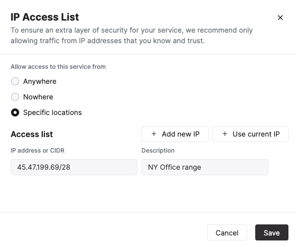 Existing access list in ClickHouse Cloud